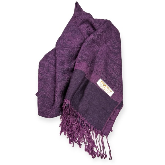 Pashmina Women’s Cashmere And Silk‎ Purple And Black Fringed Blanket Scarf - Picture 1 of 4